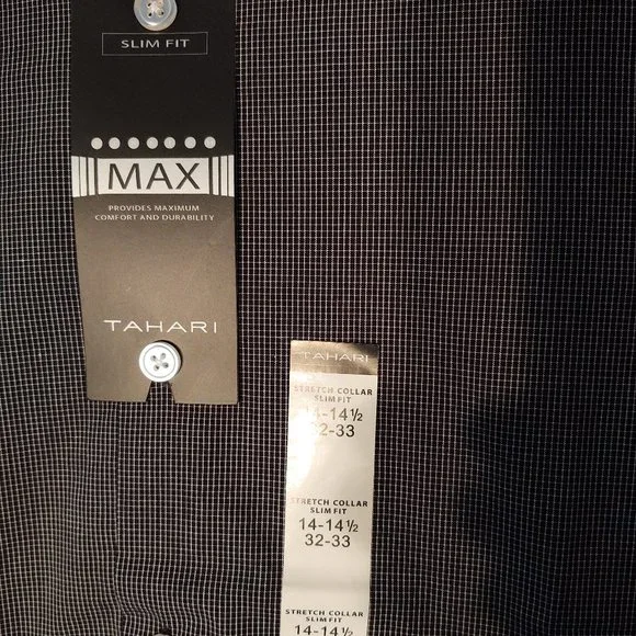 TAHARI SLIM FIT STRETCH NON-IRON MEN LONG SLEEVE DRESS SHIRT - 14-14.5 (32/33) - Picture 5 of 8